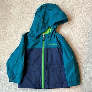EUC toddler 2T green and blue Columbia fleece-lined hooded jacket.